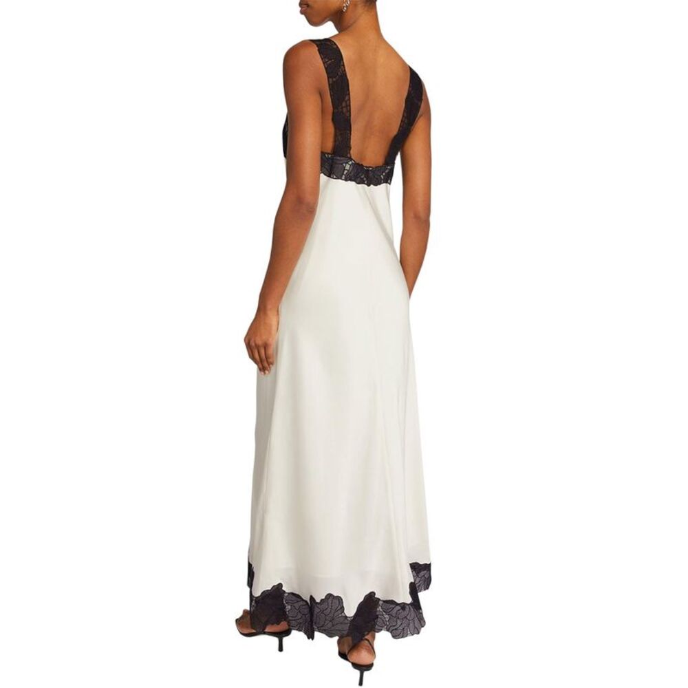 Simkhai Womens Gwynn Lace Trim Satin Midi Dress 2 Ivory/Black - NWT $795 - Picture 2 of 6